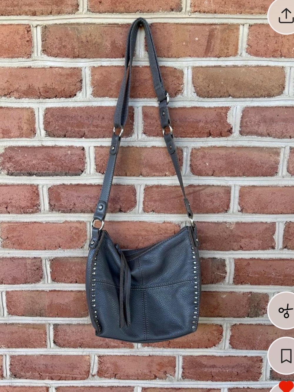 Gray Studded Leather Crossbody Shoulder Bag - the Sak